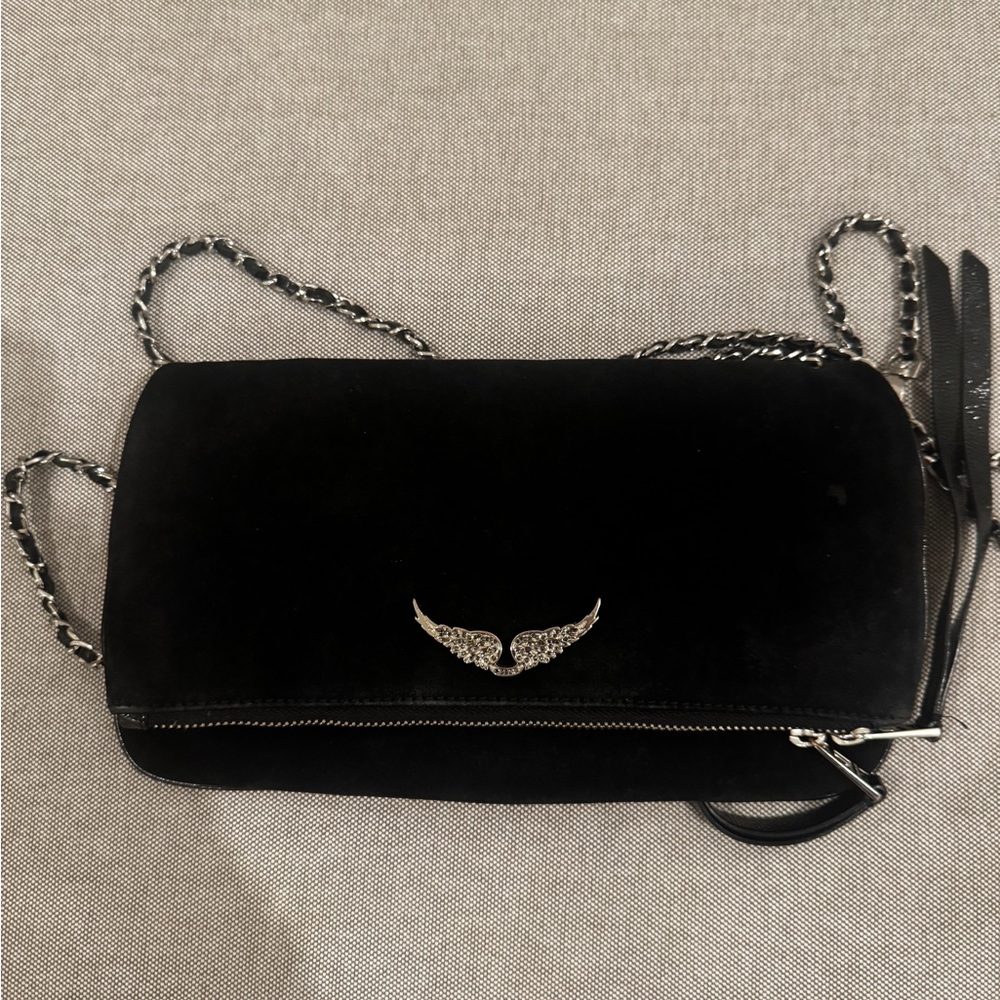 Zadig & Voltaire Rock Black Suede Croosbody Bag with Silver Chain - Picture 4 of 5